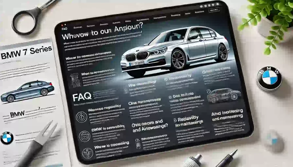 BMW 7シリーズに関するFAQを表示しているウェブサイト画面のイメージ。