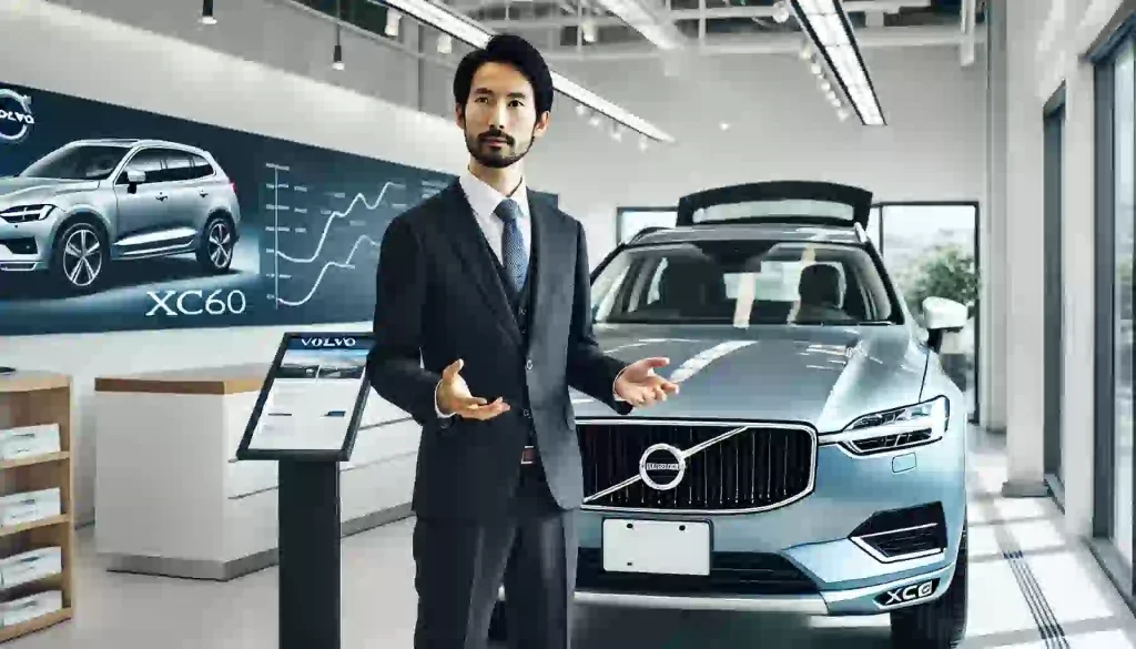 自動車専門家がボルボXC60について意見を述べている様子。