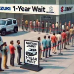 スズキ・ジムニーの納車待ちが1年以上かかることを示す行列のイメージ画像