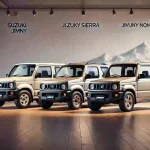 ジムニー、シエラ、ノマドの3台が並ぶ比較画像